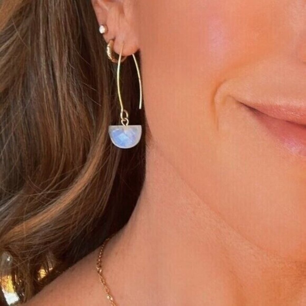 Moonstone Drop Earrings Waterproof Gold, Hypoallergenic, Non-Tarnish Jewelry - Picture 4 of 9
